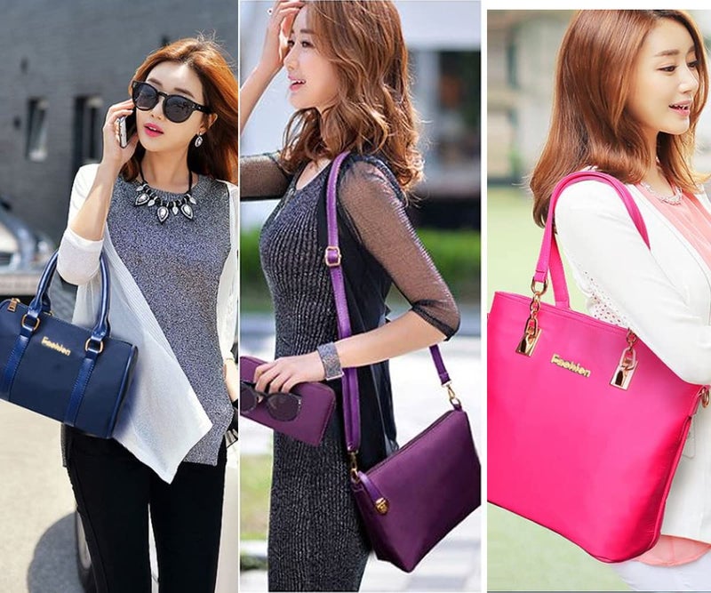 FiveloveTwo Women 6Pcs Handbag Set Nylon Top Handle Bag Totes Satchels Crossbody Shoulder Bags and Purse Clutch - Image 3